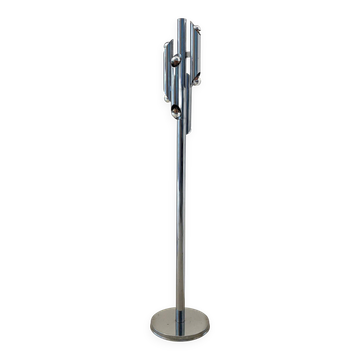 Sculptural tubular floor lamp in chrome metal, Space Age, Reggiani style