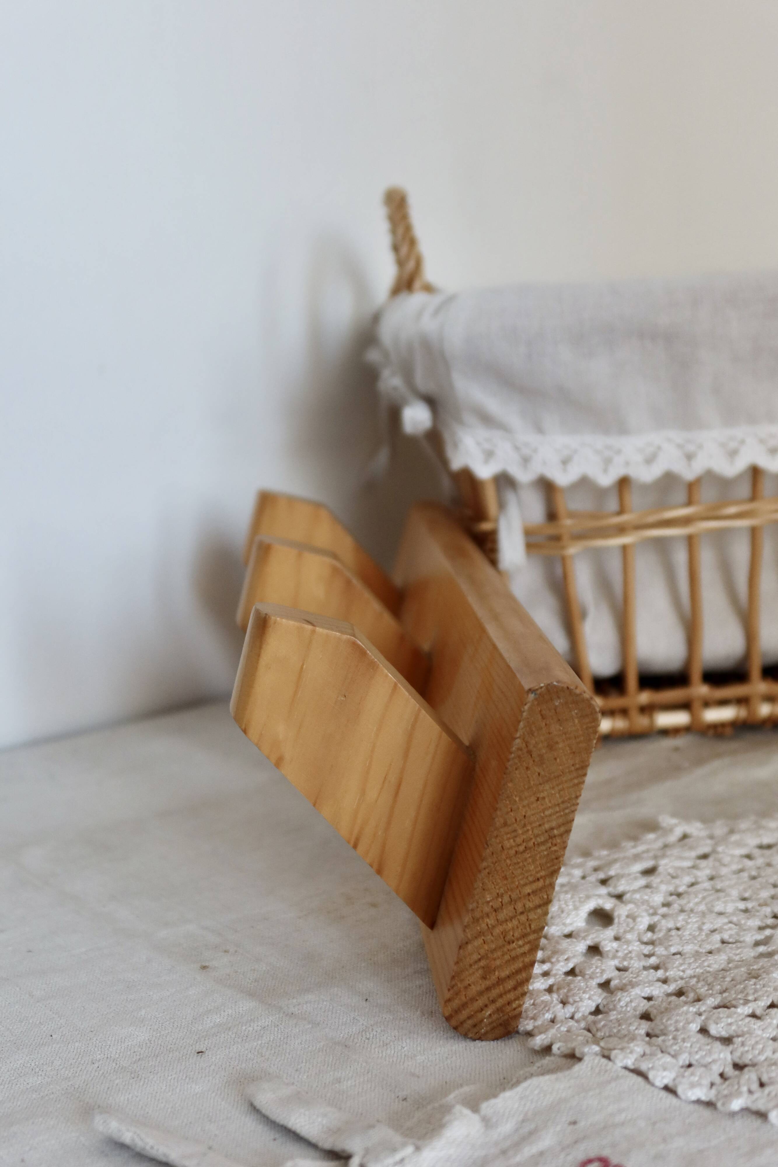 Vintage pine wall coat rack with 3 hooks