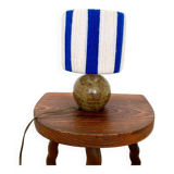 Lampe à poser vintage pied grès pyrité abat-jour laine rayures