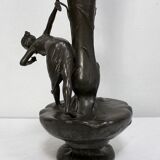 Pewter vase, "Young woman picking a water lily", signed P. Jean, Art Nouveau early twentieth century
