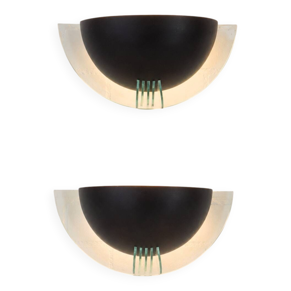 Paire d’appliques vintage années 80 en plexiglas et verre design