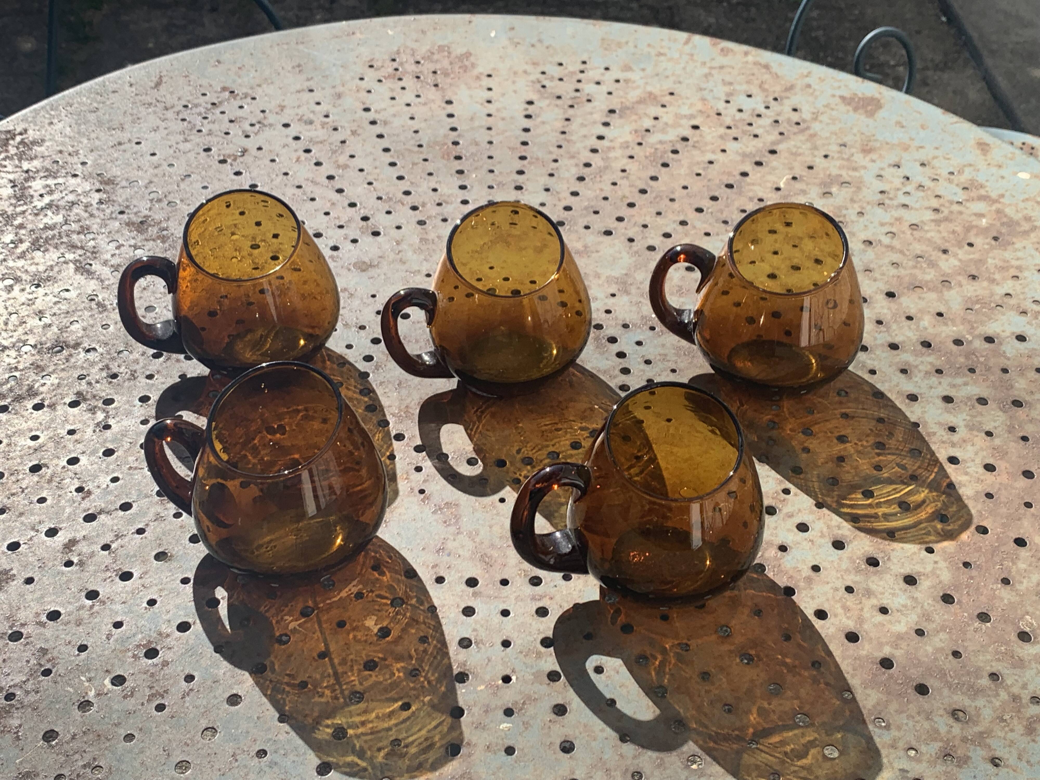 Set of 5 mugs, cups, glasses with handles, cocktail glasses, vintage glass