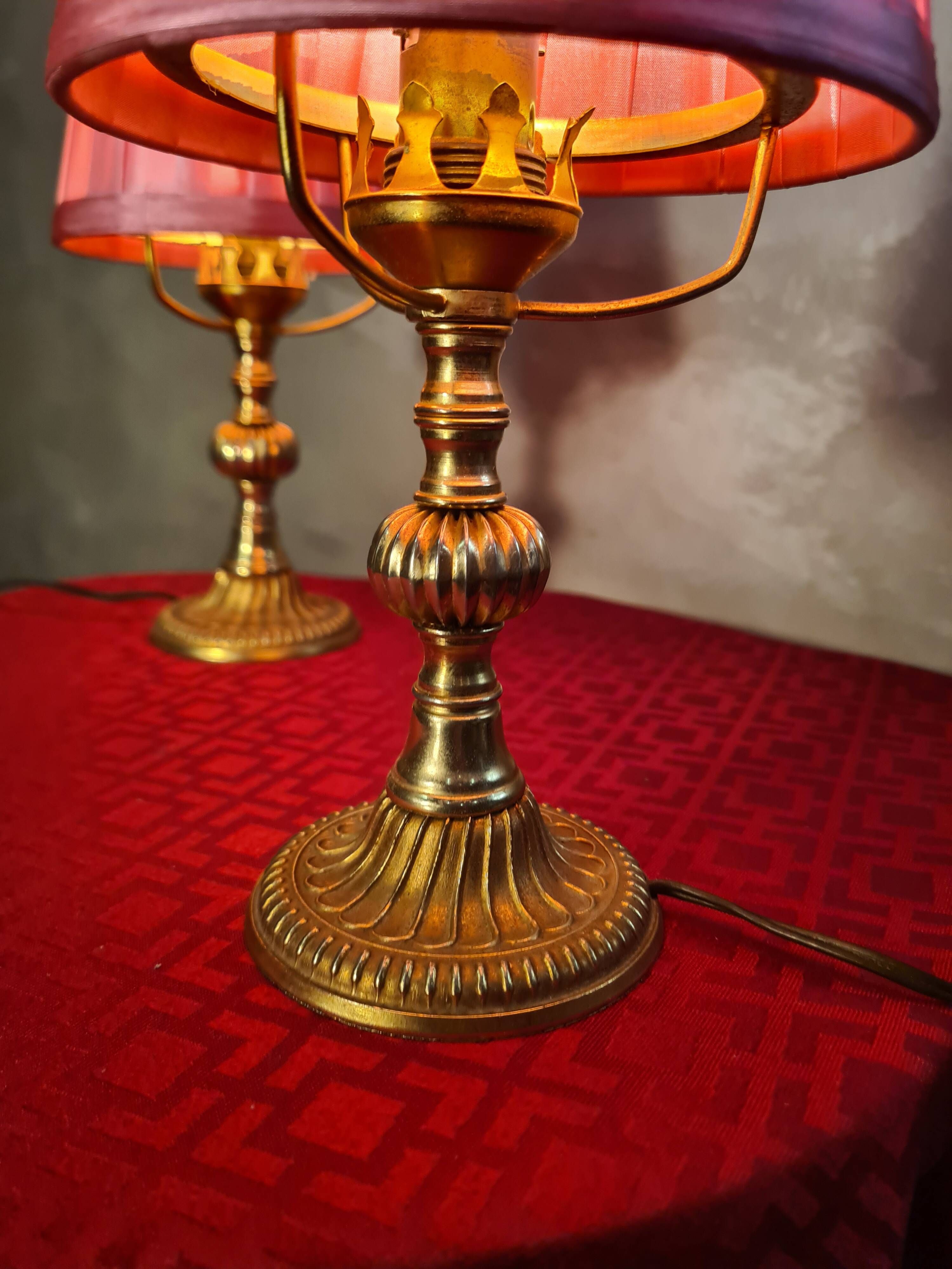 pair of brass lamps, bedside, bedroom, new lampshade 28x13, electrical working, superb
