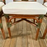 Set of 3 rattan / bamboo chairs with cushions years 1960-1970