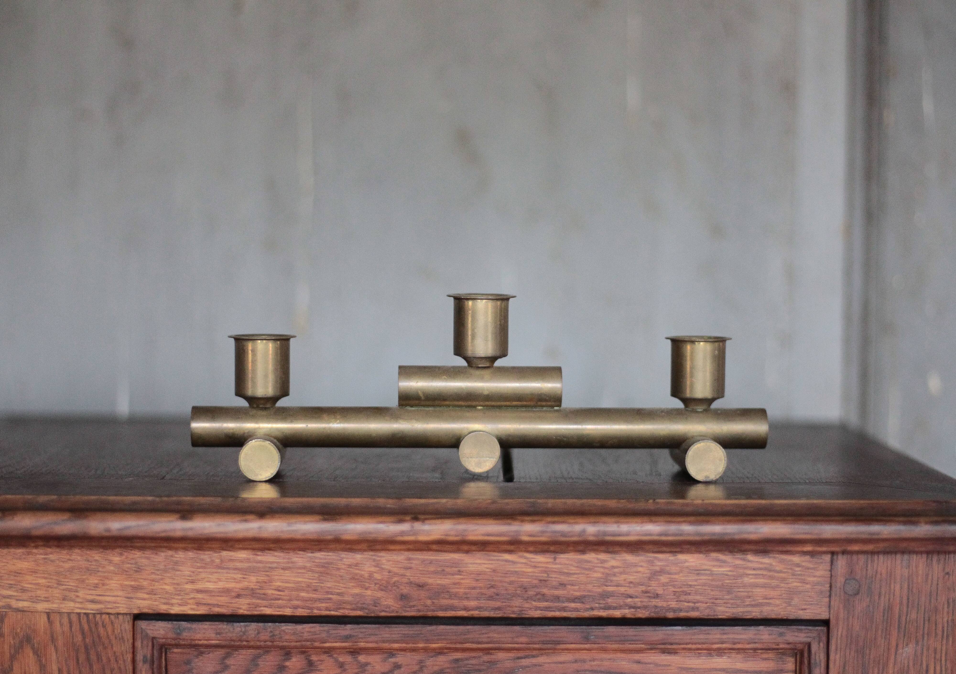 vintage candle holder, signed bronze candle holder, modernist, brutalist