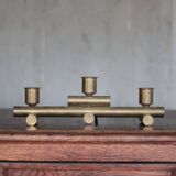 vintage candle holder, signed bronze candle holder, modernist, brutalist