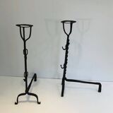 Pair of wrought iron fire tongs