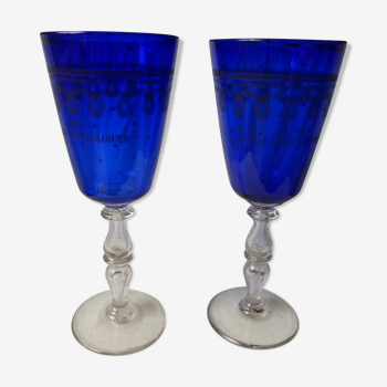 2 large engraved wedding cups. 19th century.