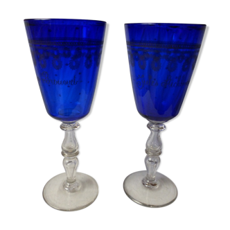 2 large engraved wedding cups. 19th century.