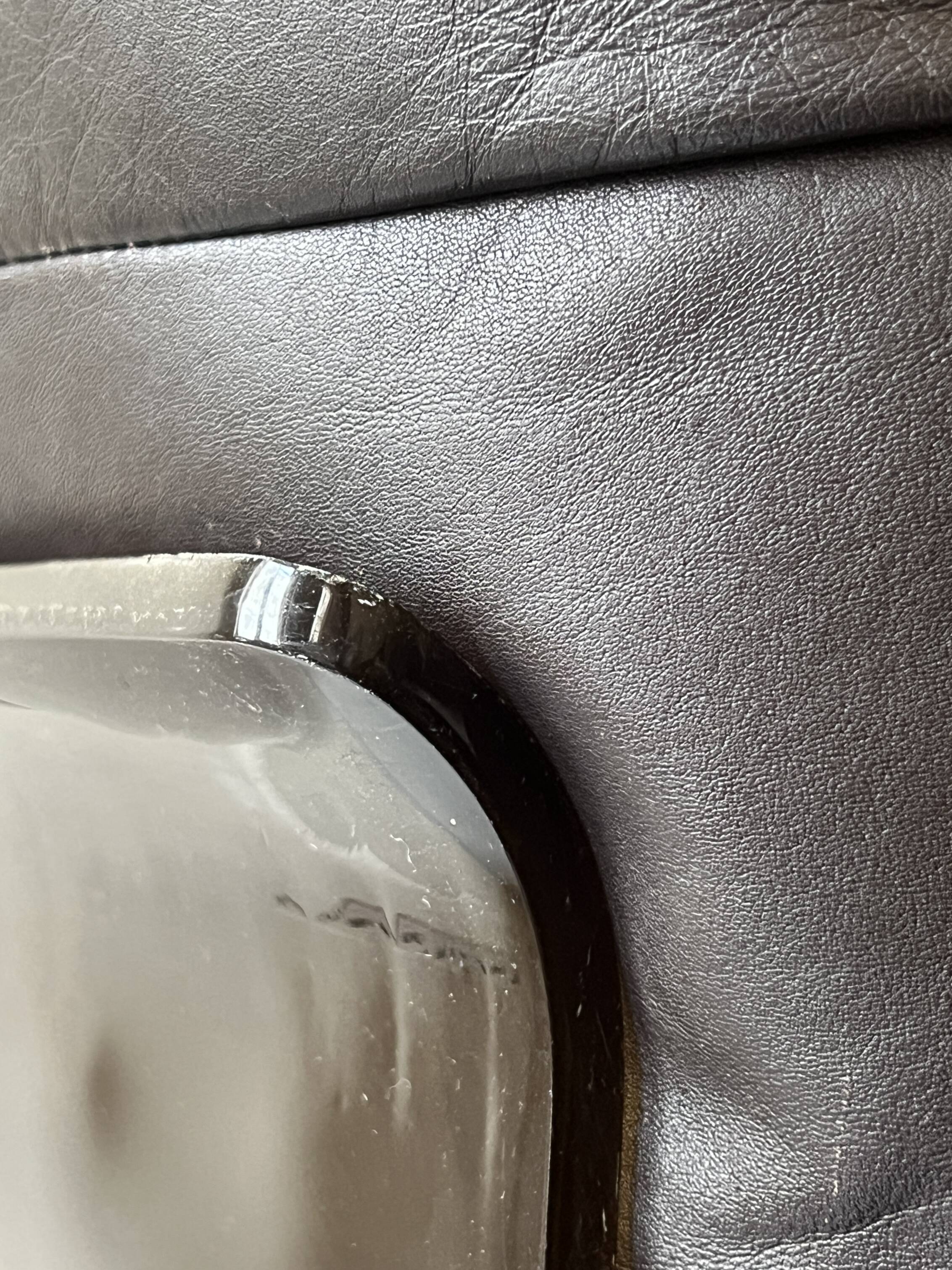 Marsala armchair in plexiglass & brown patchwork leather, Ligne Roset 1970