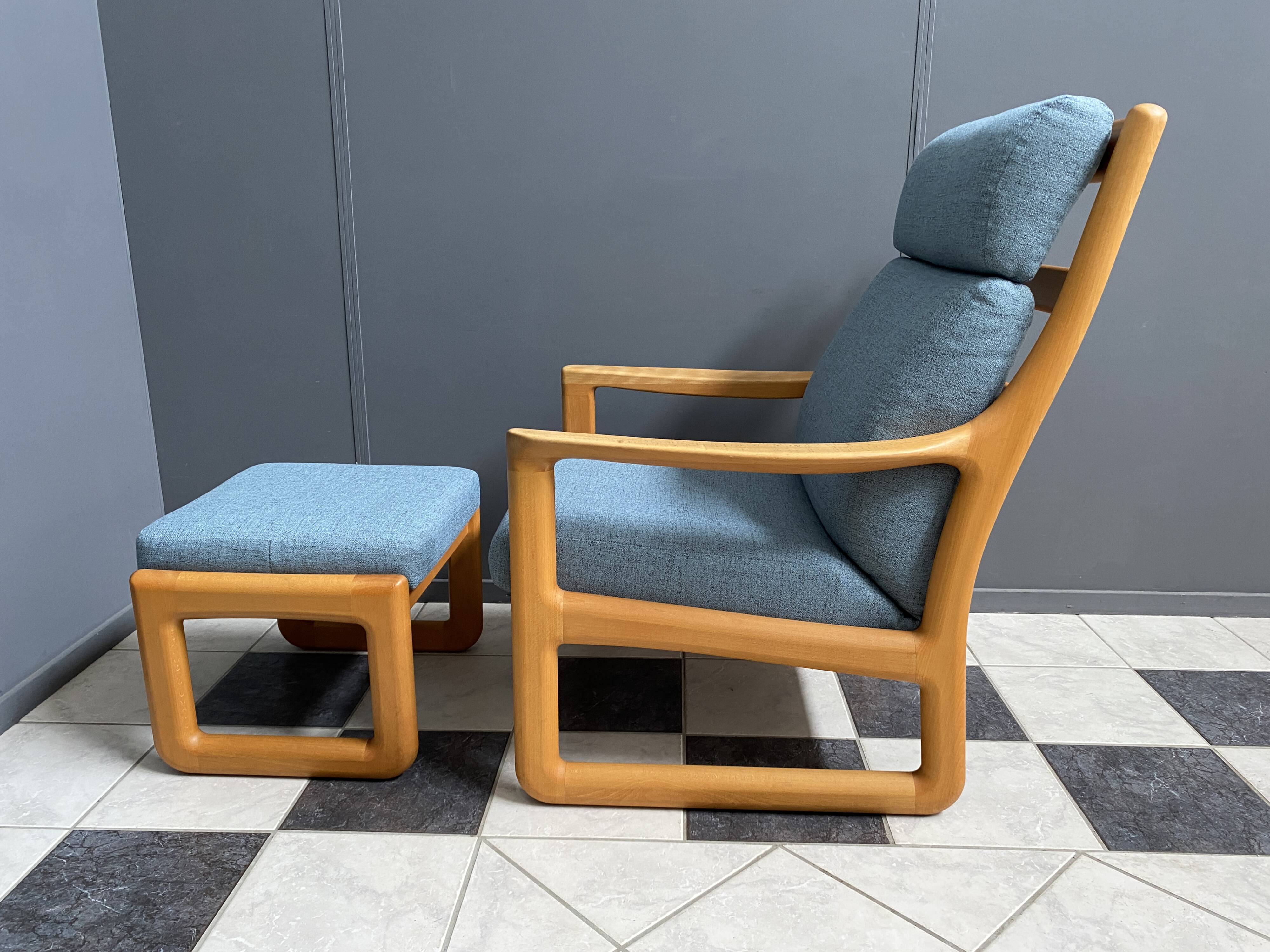 Johannes Andersen highback chair with hocker for Silkeborg Denmark