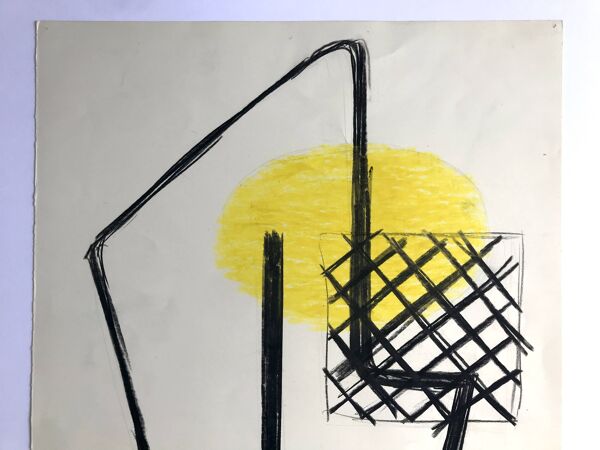 CURIGER Sans titre (bleu et jaune), 1954. Technique mixte signée au crayon
