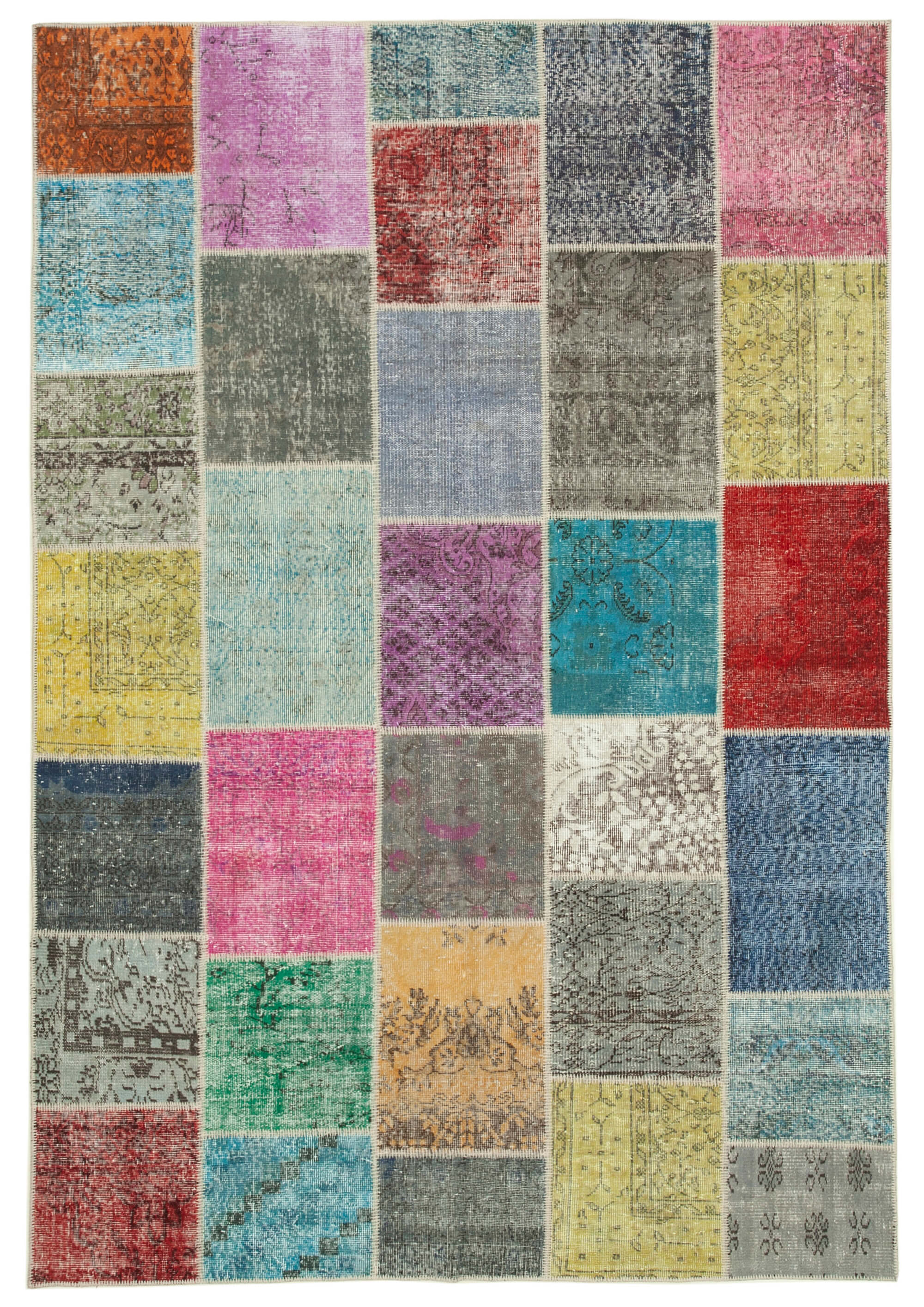 Hand-knotted oriental overdyed 205 cm x 300 cm multicolor patchwork carpet