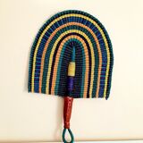 Éventail africain Bolga,tissé violet orange jaune vert noir