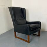 Fauteuil vintage à dossier à oreilles en cuir noir par Rudolf Glatzel pour Kill, 1960