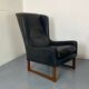 Fauteuil vintage à dossier à oreilles en cuir noir par Rudolf Glatzel pour Kill, 1960