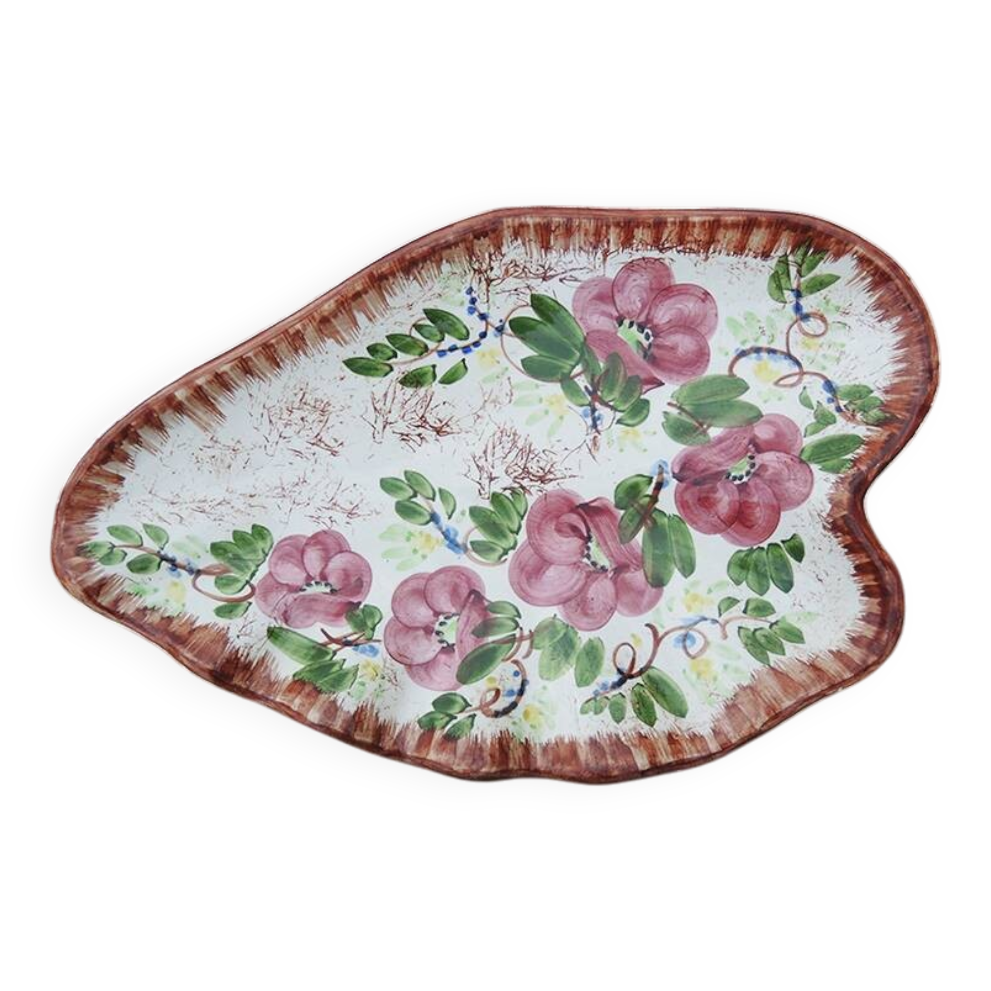 Antique Large Hand Painted Ceramic Heart Dish