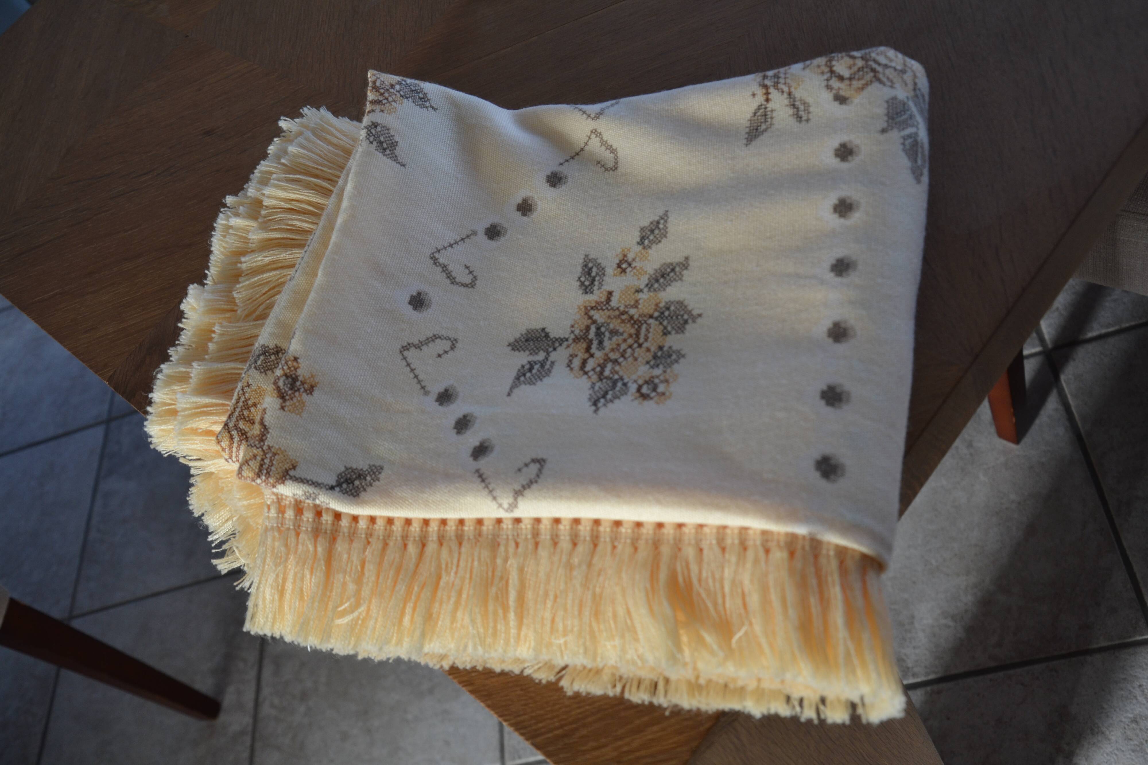 old cotton/linen tablecloth with fringes