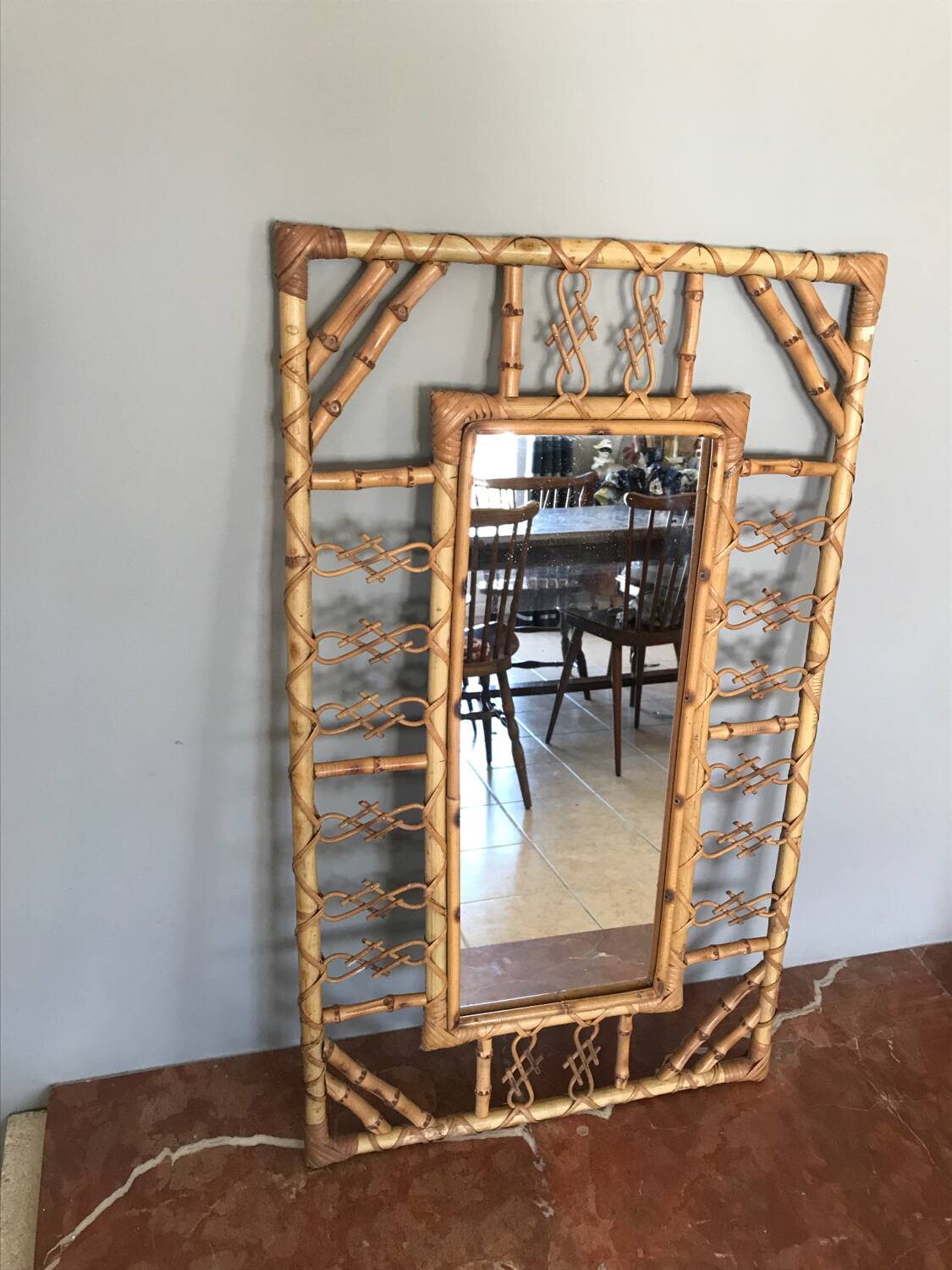 Bamboo rattan mirror design 1960 Chinoiserie