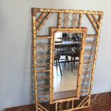 Miroir en rotin bambou design 1960 chinoiserie