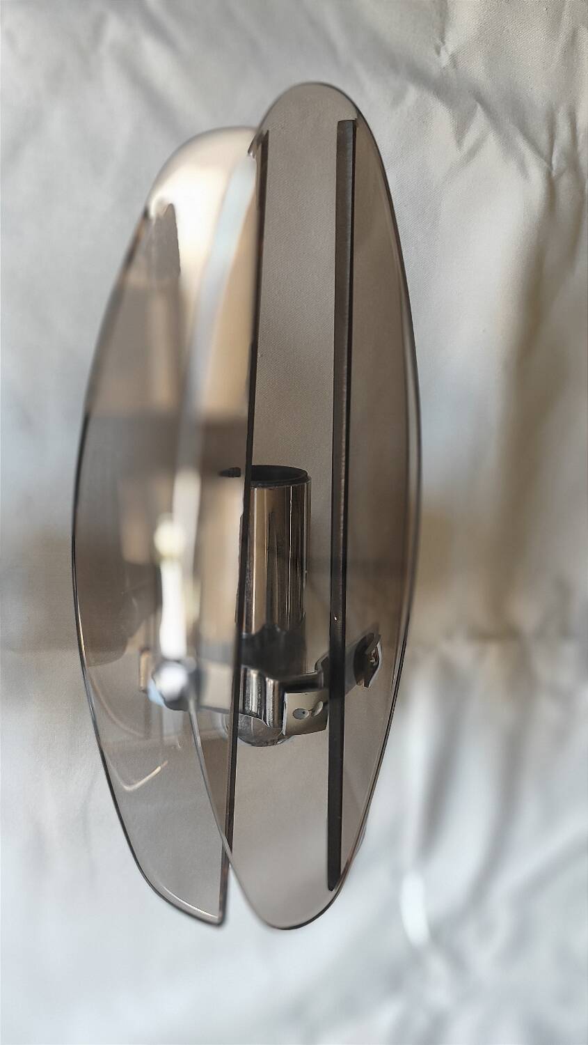 Two vintage smoked glass wall lights