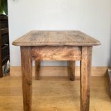 Old coffee table in solid oak and walnut from the 19th century, one belt drawer