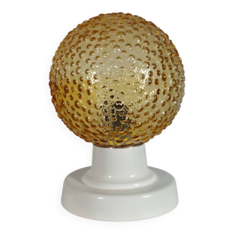 Lampe de table vintage en aluminium et verre à bulles pressées