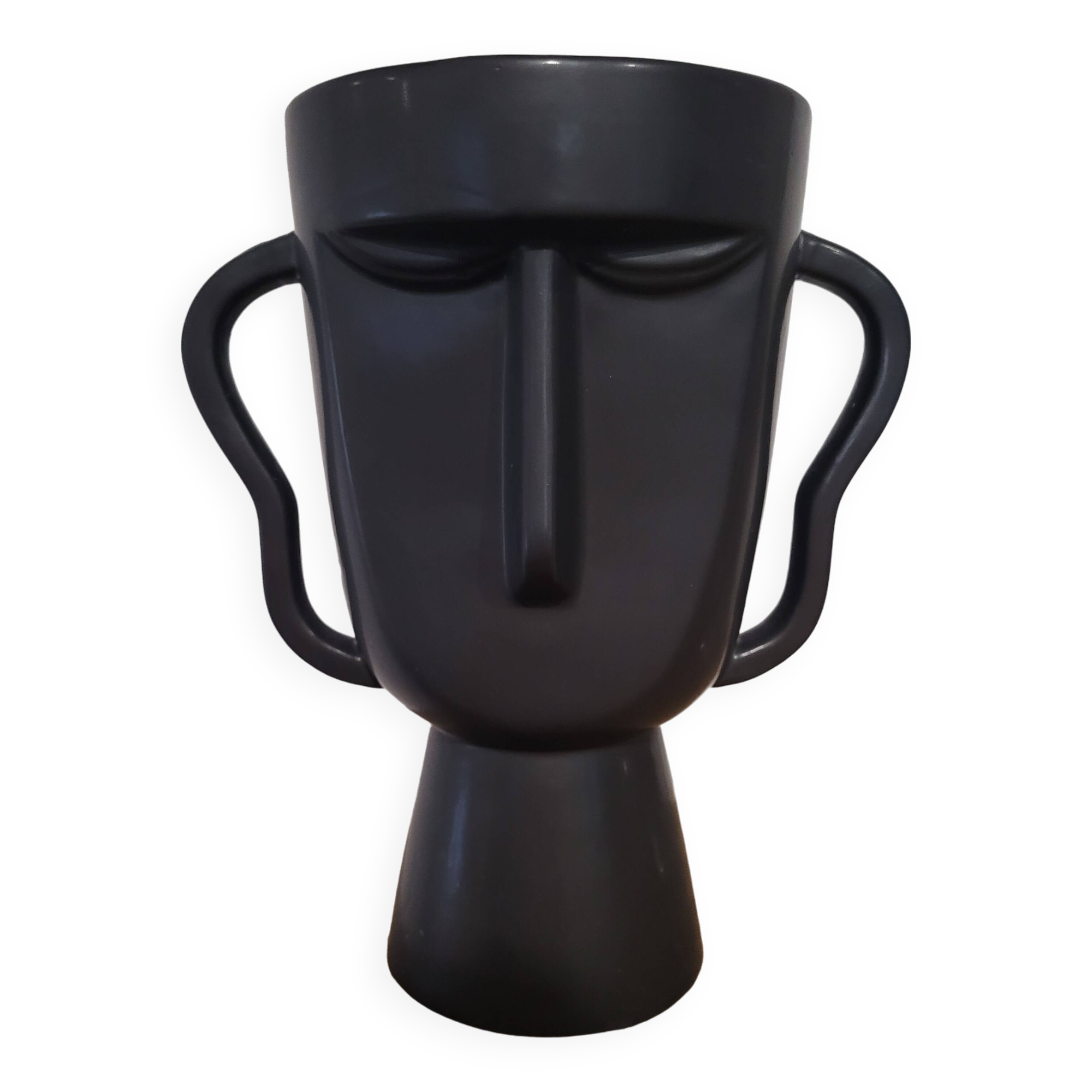 Black tribal face vase