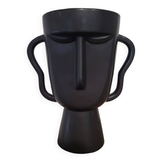 Black tribal face vase