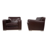 Set of 2 B&B Italia Maxalto Apta Imprimatur leather armchairs by Antonio Ci