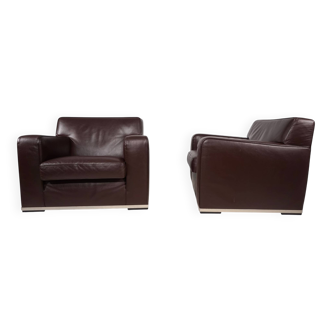 Set of 2 B&B Italia Maxalto Apta Imprimatur leather armchairs by Antonio Ci
