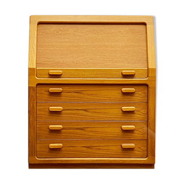 Cabinet d’écriture en teck danois du milieu du siècle, bureau ou bureau de secrétaire avec rouleau, années 1960