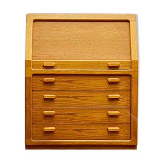 Danish Mid Century Teak Writing Cabinet, Bureau or Secretary Desk with roll top, 1960s