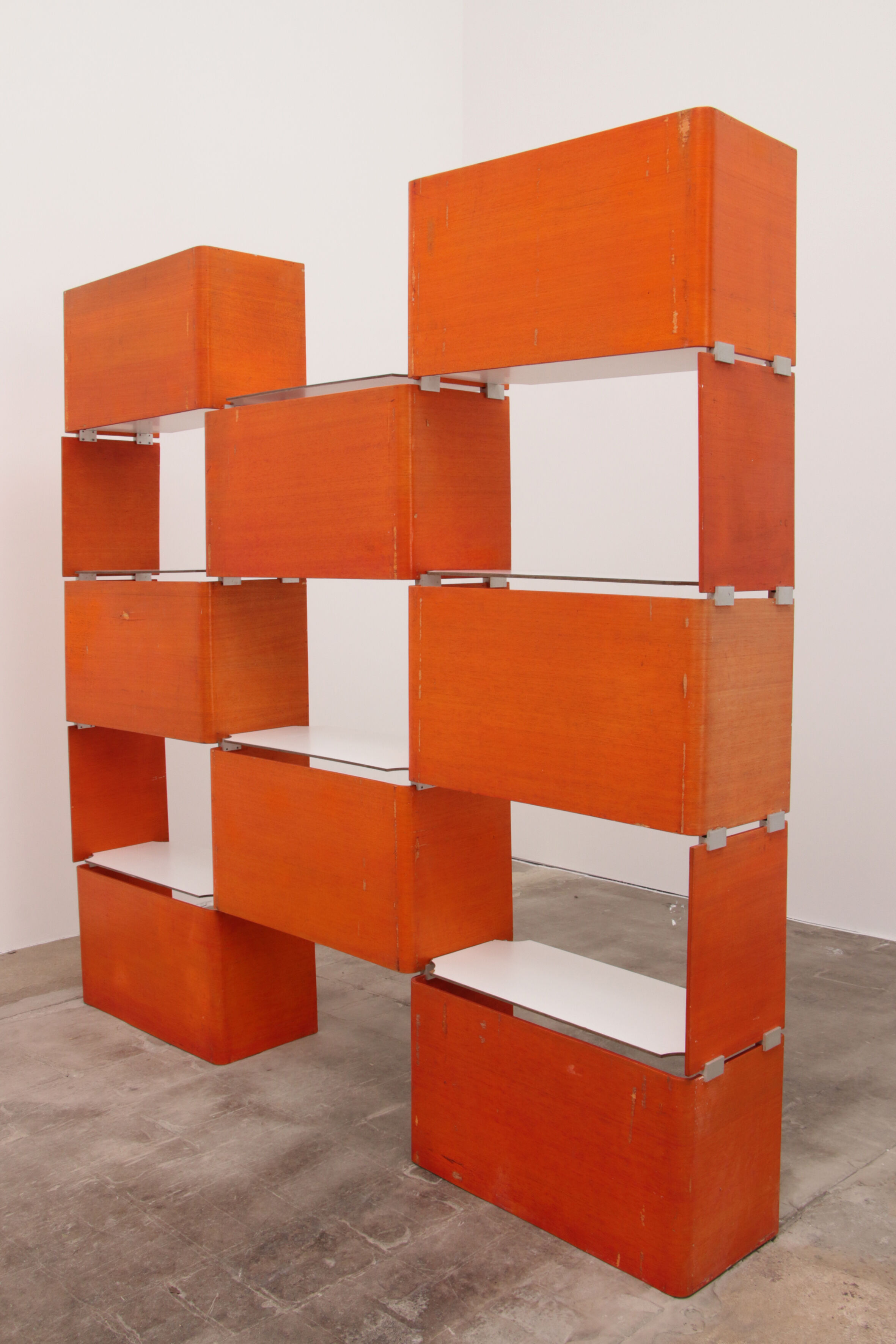 Modular French wall furniture orange made in the 60s.