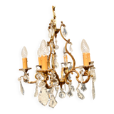 Retro bronze and crystal tassel chandelier - 6-light pendant lamp