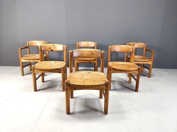 Copie de chaises de salle à manger en bois de pin Rainer Daumiller pour le set de 6 Hirthals Savvaerk.