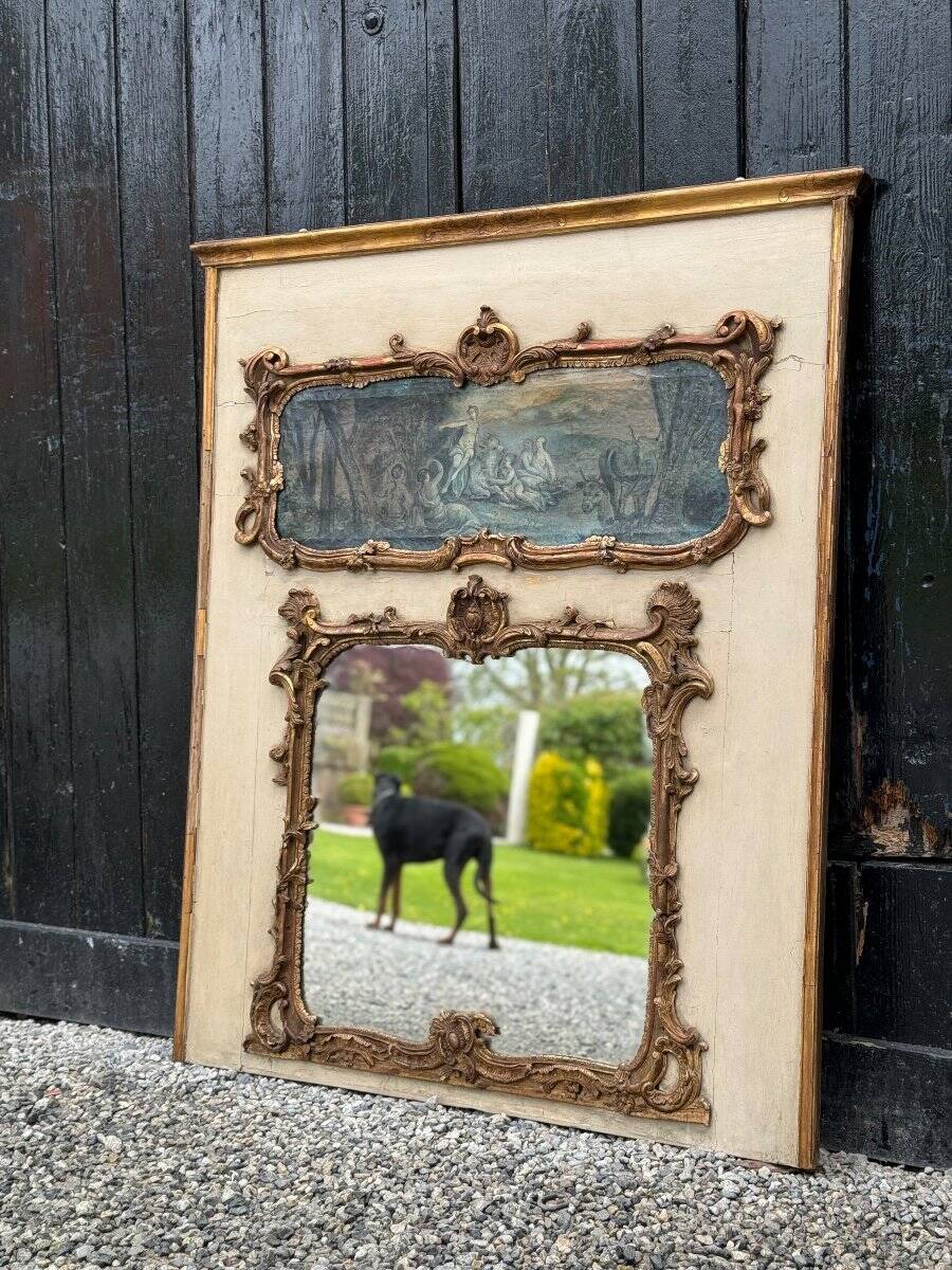 Fireplace Mirror Or Trumeau, Oil On Canvas And Gilded Wood, 18th Century