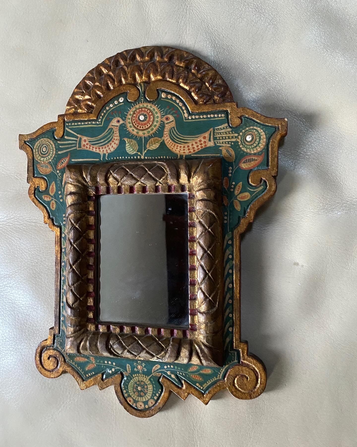 Antique painted wooden mirror
