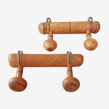 Duo of turned wooden coat rack