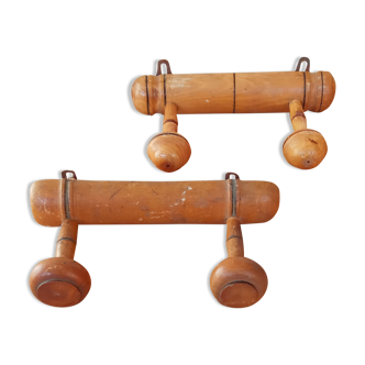 Duo of turned wooden coat rack