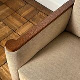 Pair of armchairs in carved wood and vintage fabric