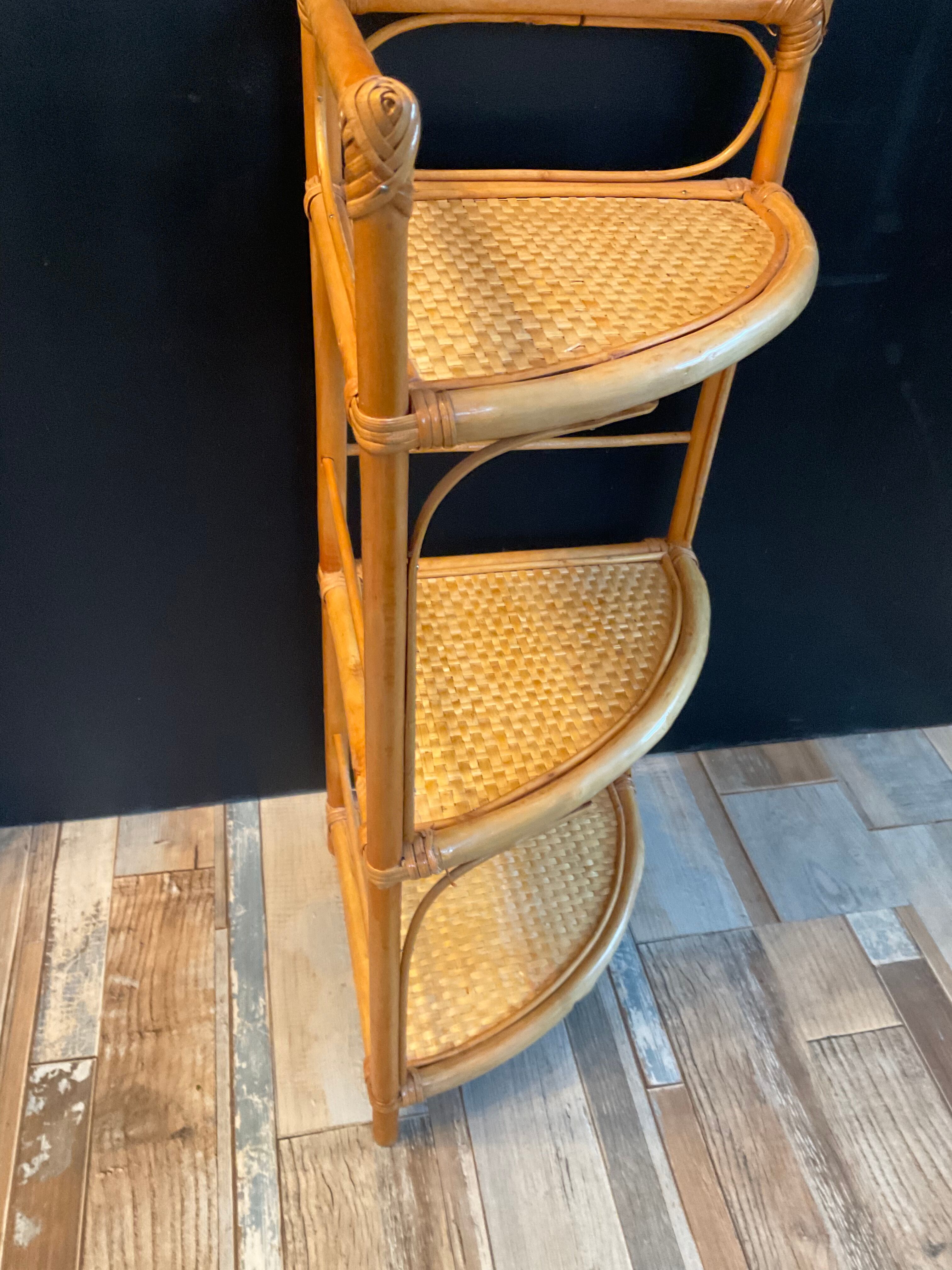 Vintage rattan and wicker corner shelf 70s