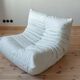 White leather Togo lounge chair by Michel Ducaroy for Ligne Roset