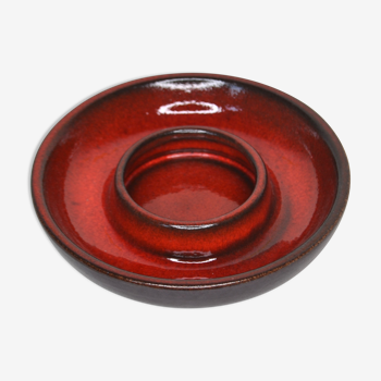 Bougeoir en céramique vernissée rouge - West Germany vintage