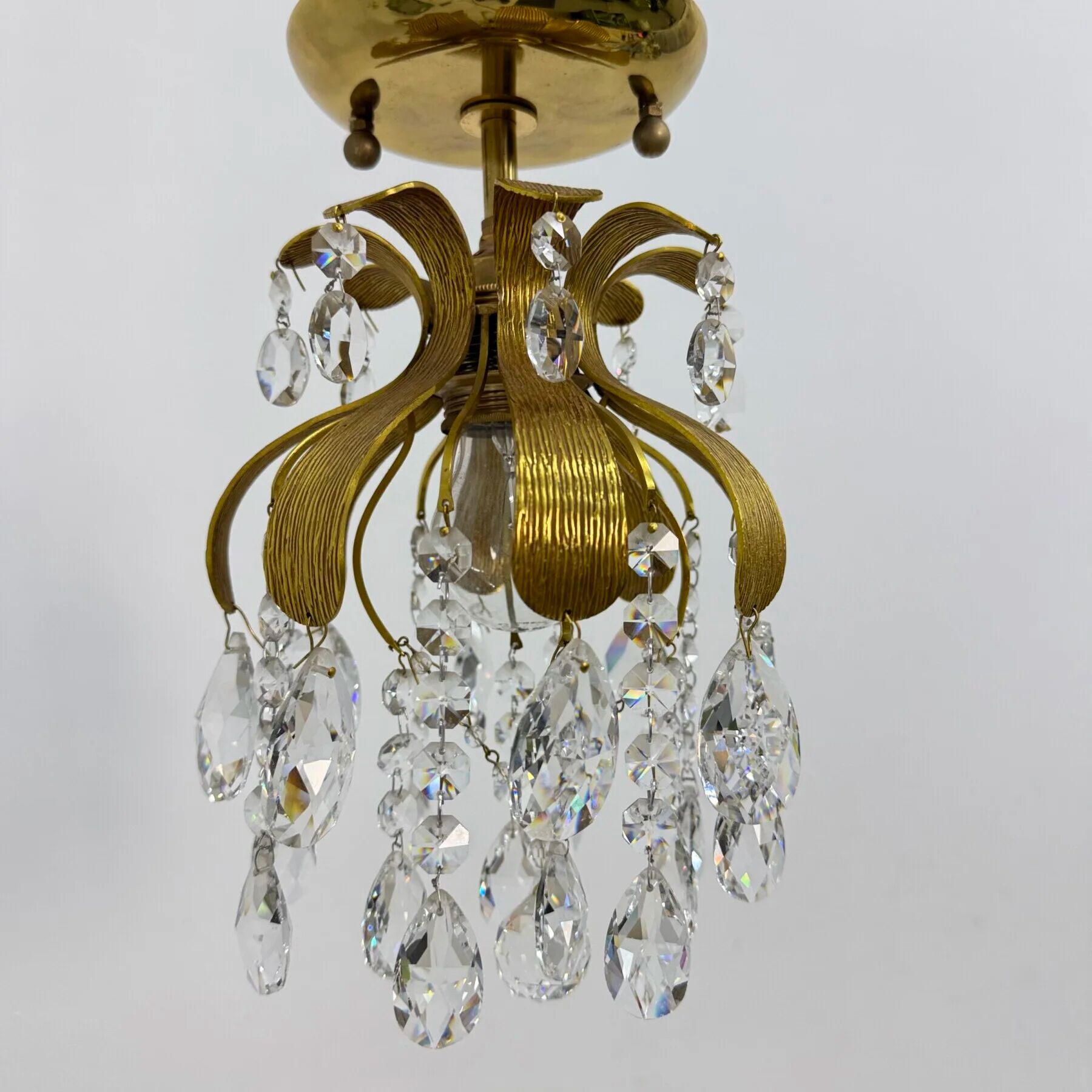 Palwa crystal flush mount by Ernst Palme, brass pineapple, 1960s, Germany