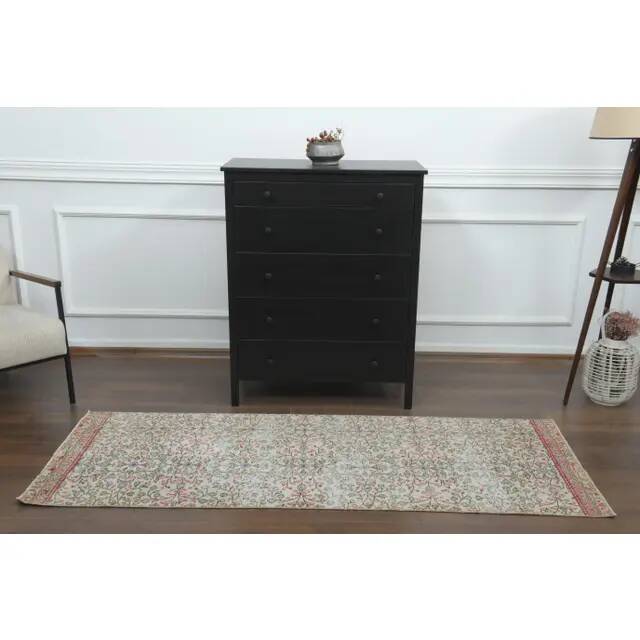 1970s Vintage Turkish Hand-Knotted Wool Cotton Beige Runner Rug 80x216