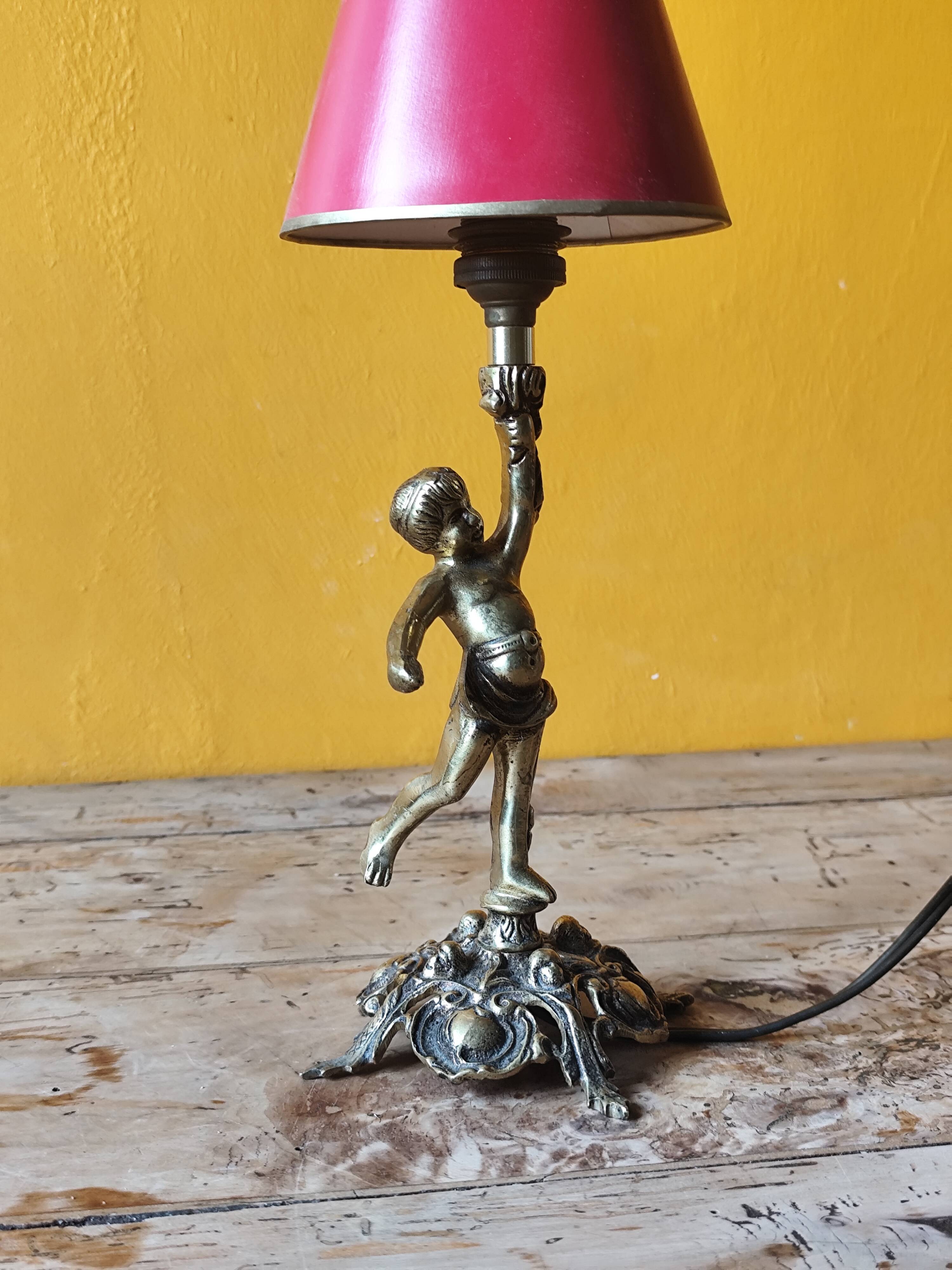 Lampe bronze doré et marbre au chérubin
