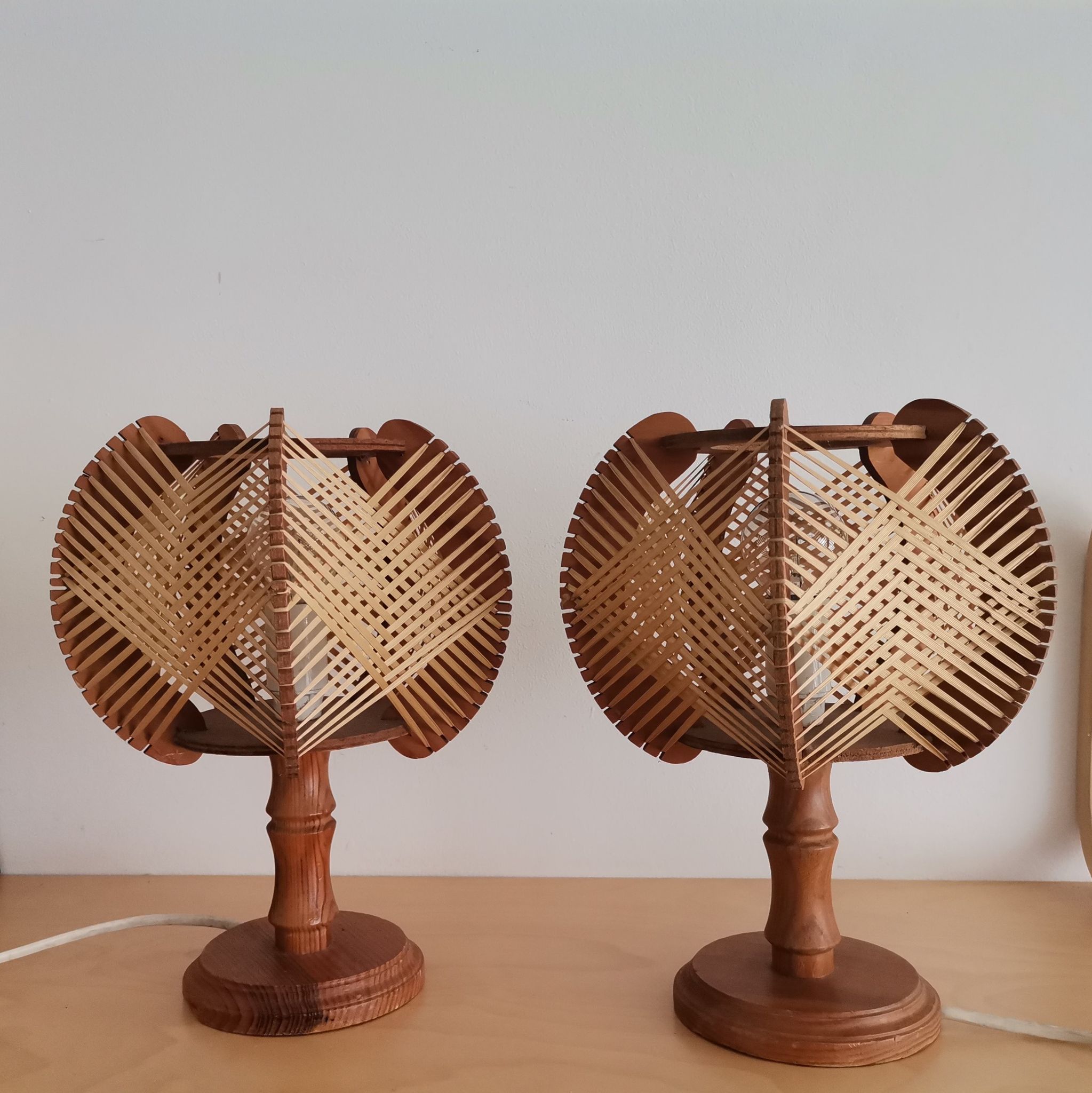 Pair of 1960s French Mid Century wooden table lamps