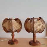Pair of 1960s French Mid Century wooden table lamps