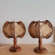 Pair of 1960s French Mid Century wooden table lamps